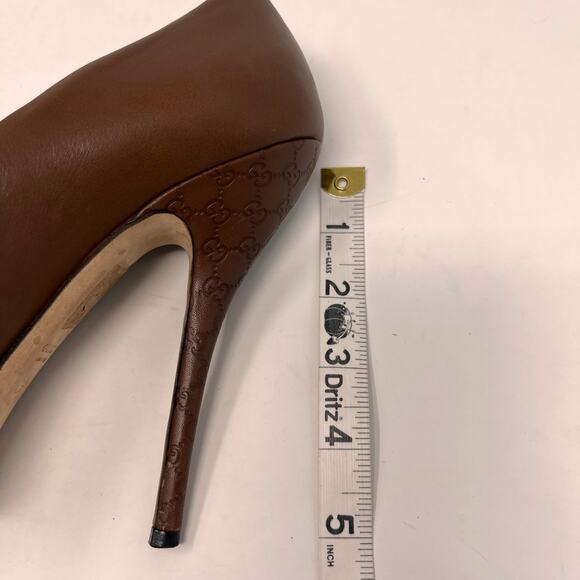 Gucci Womens 36 Chocolate Brown Leather Sofia Platform Stiletto Peep Toe Heels - Picture 15 of 16
